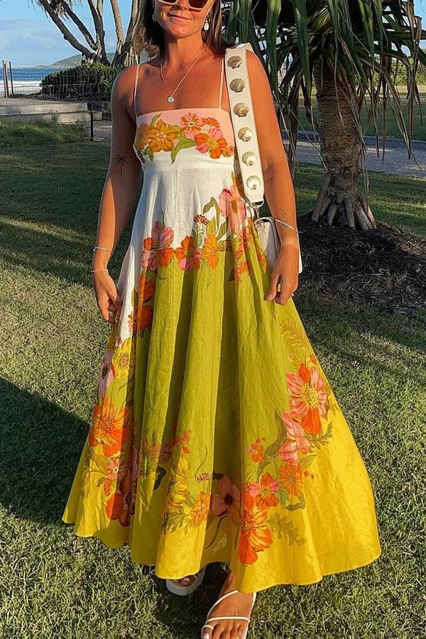 Rosa - Golden Bloom Floral Maxi Dress - Lena Muse