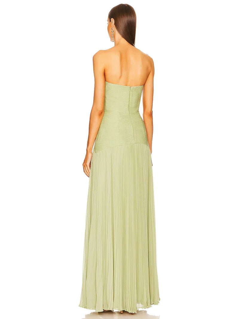 Sunniva Sage Strapless Pleated Maxi Dress - Lena Muse
